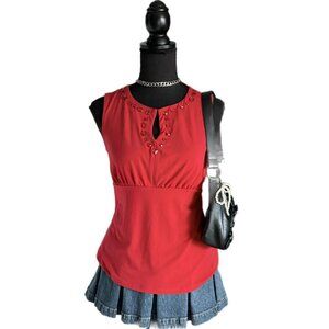 red y2k gemstone keyhole cami